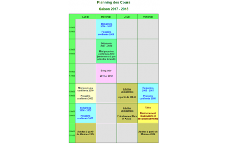 Les horaires de la saison 2017-2018